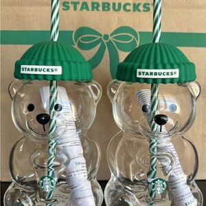 Starbucks Holiday 2025 Bearista BEAR Glass Cold Cup Tumbler With Straw